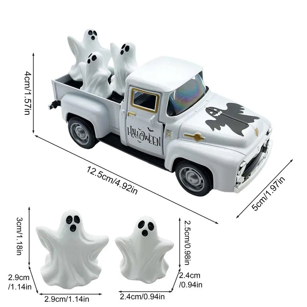 Halloween Truck Decor Indoor Mantle Ornament Funny Truck Ghost Desktop Figurine For Halloween Showcase Entryway Classroom Qme White China Mainland