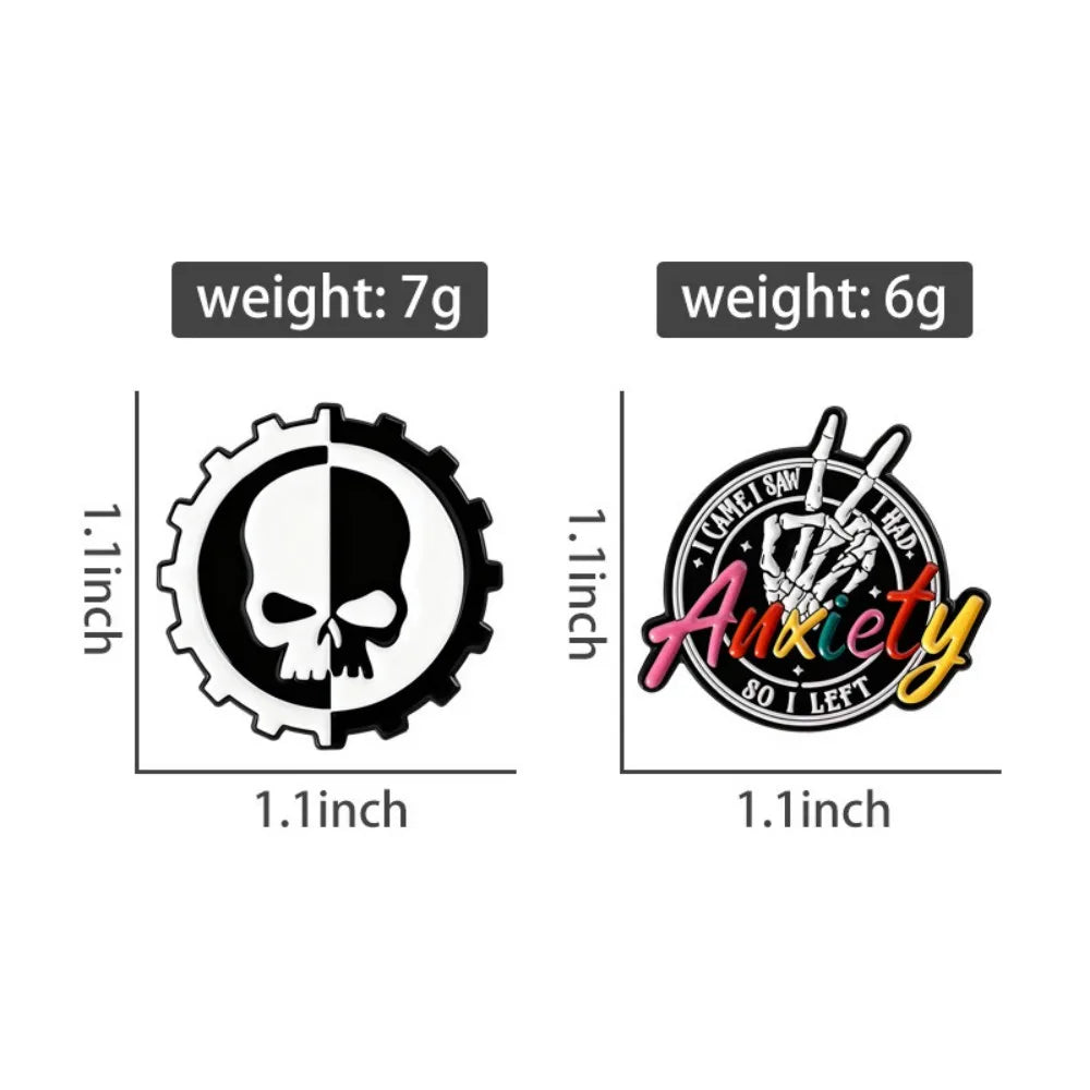 Gothic Pop Enamel Pins Set Call Me Ghost Heart Brooch Anxiety Skull Badge Floral Frida Skull Pin For Backpack Clothing Decor Qme