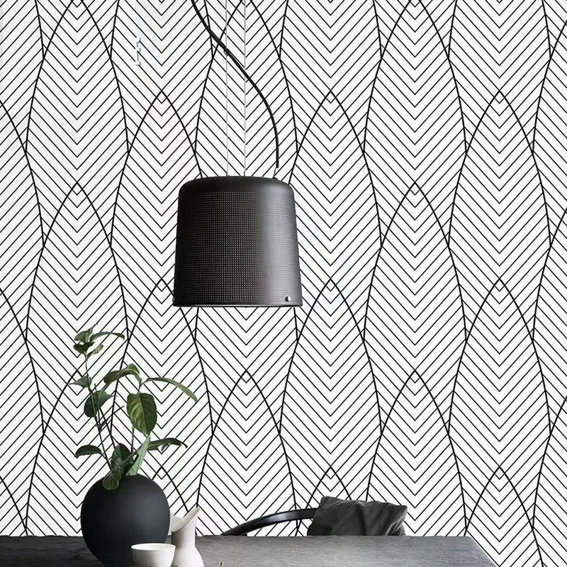 Black White Geometric Abstract Curve Peeling Wall Self-adhesive Qme