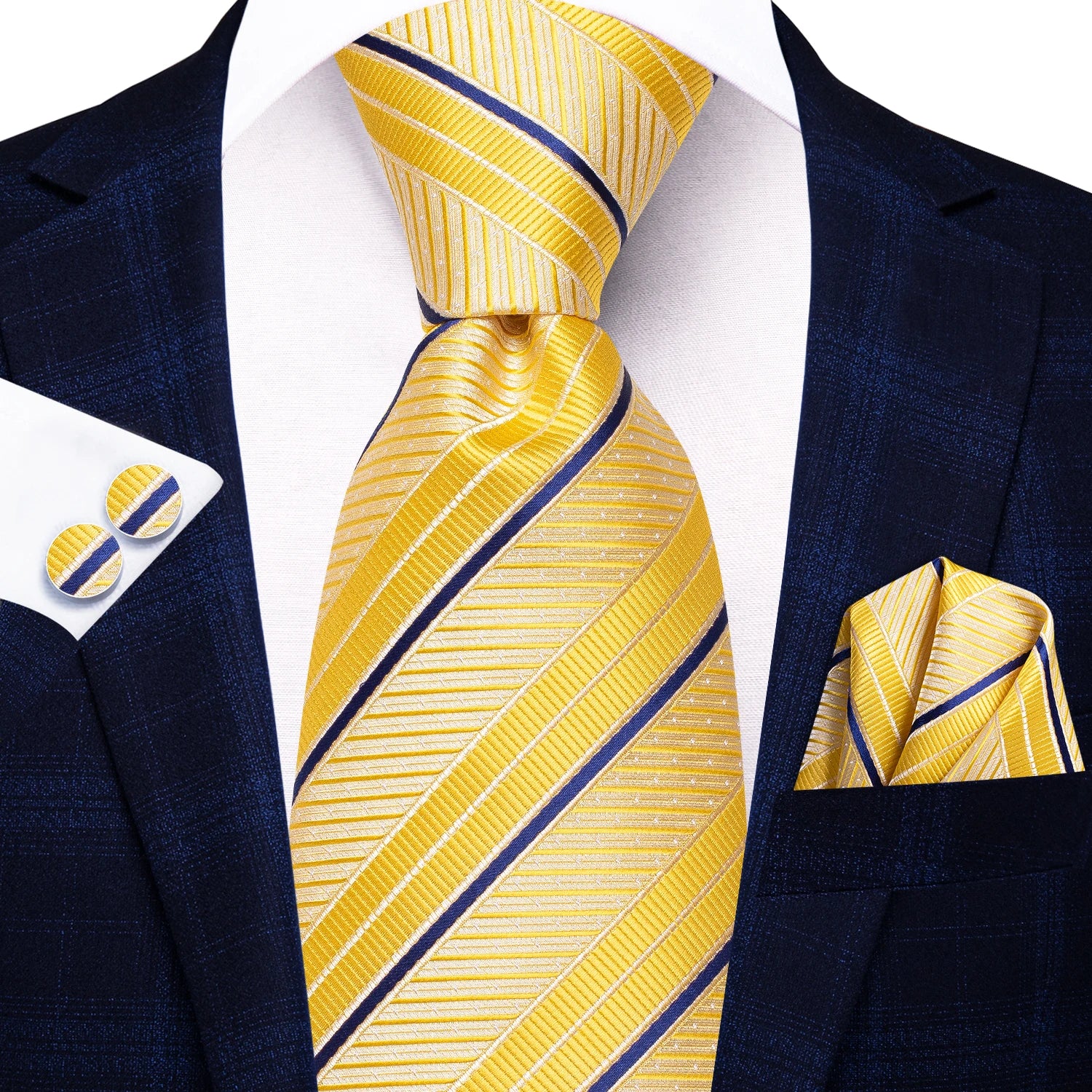Hi-tie Striped Black Purple Red Green Men Elegant Necktie Hanky Qme N-3702