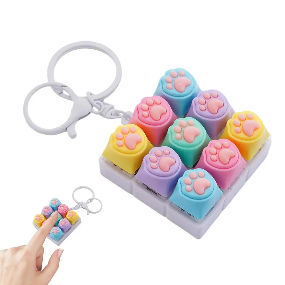 9 Keys Keyboard Key Toy Cat Paws Finger Button Stress Relief Toys Mechanical Keyboard Keycaps Keychain Office Decompression Calm Qme D