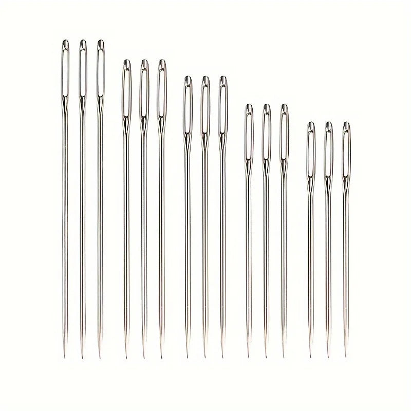 Large Eye Hand Sewing Needles Set - Silvery, Ideal for Cross Stitch, Faux Leather & Ribbon Embroidery, Thick Wool Threads Qme