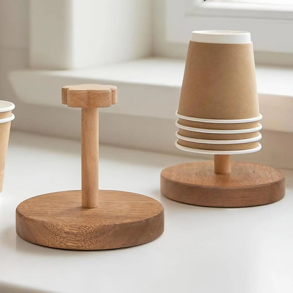 Coffee Cup Dispenser Wood Drink Up Mug Stand Decorative Paper Holder Qme