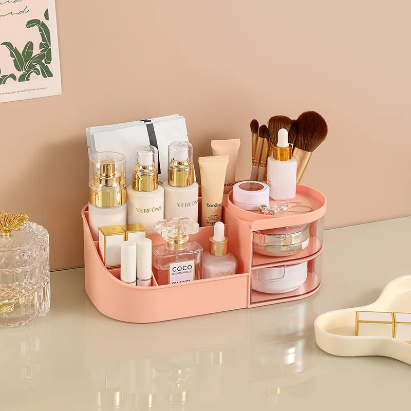 Makeup Storage Box With Mirror Desktop Dressing Table Makeup Mirror Cosmetics Jewelry Storage Box Touch Light Storage Organizer Qme SNordicPink