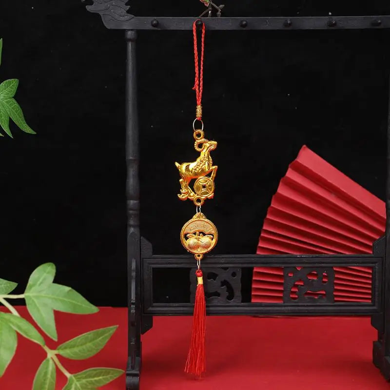 Chinese Year 2027 Goat Hanging Ornaments Gold Lucky Design Red