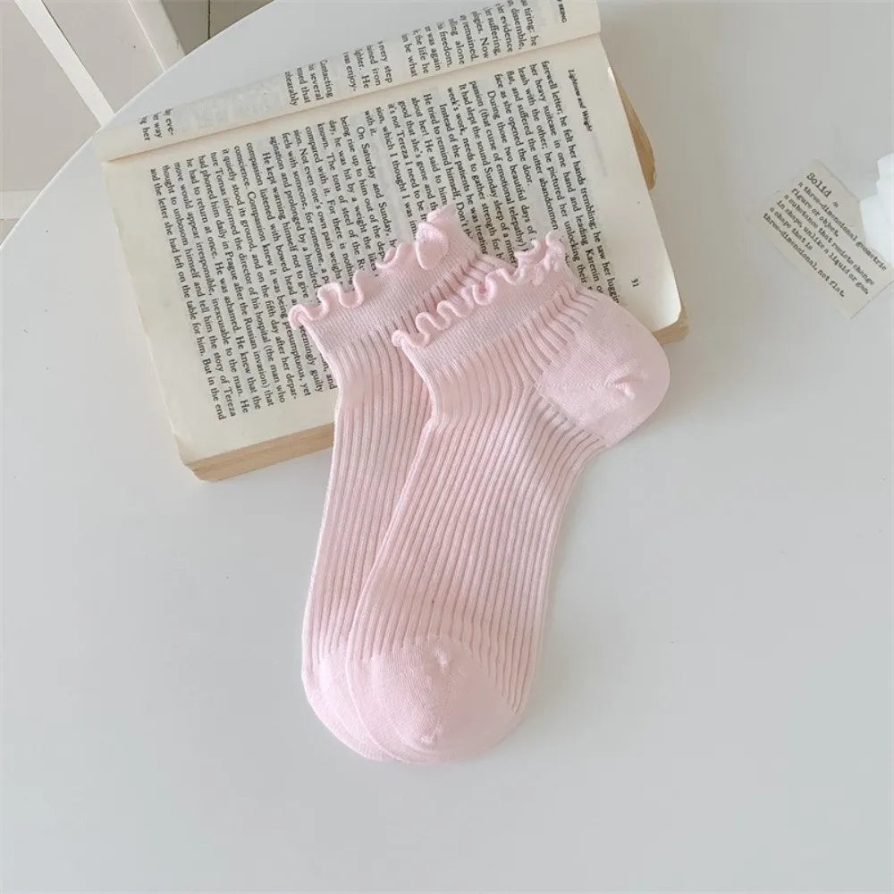 Korean Fashion Candy Ankle Socks Ruffle Mid-calf Women's Breathable Qme