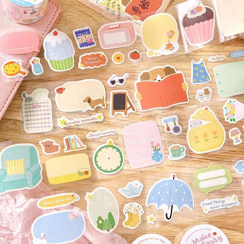 50mmx3m Cartoon Die-Cutting Tape Cute Decor Self-Adhesive Creative Stationery Stickers for Collage Journal Scrapbooking Qme
