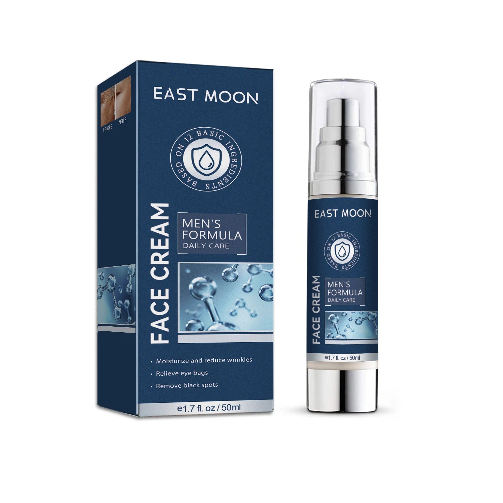 6 IN1 Men's Face Moisturizer Cream Hydrating Skin Lighten Dark Circles Anti-Puffiness Fade Fine Lines Brightening Facial Cream Qme 50ml Boxed
