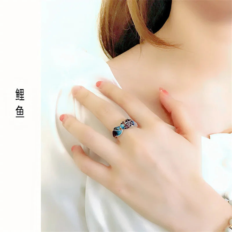 NEW Vintage Fashion Koi Fish Open Ring for Women Lucky Adjustable Holiday Ring Fish Leaping Over The Dragon Gate Jewelry Gift Qme