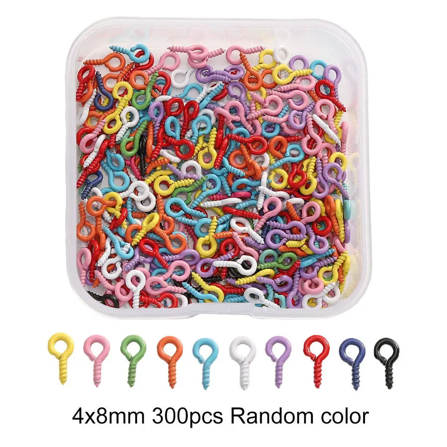 Colored DIY Jewelry Accessories Set Bead Keychain Open Jump Rings Lobster Clasp Hooks Small Screw Eye Pins for Jewelry Making Qme Screw Eye Pins