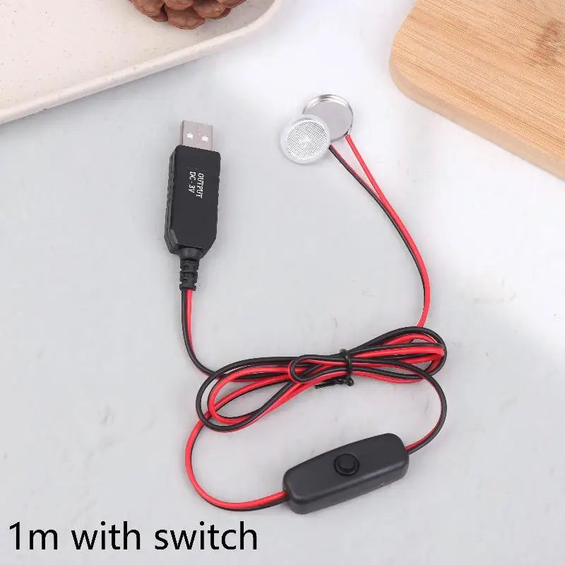 USB 3V CR2032 Fake Battery Charger Cord Switches Power Supply Cable Qme A2 1m with switch