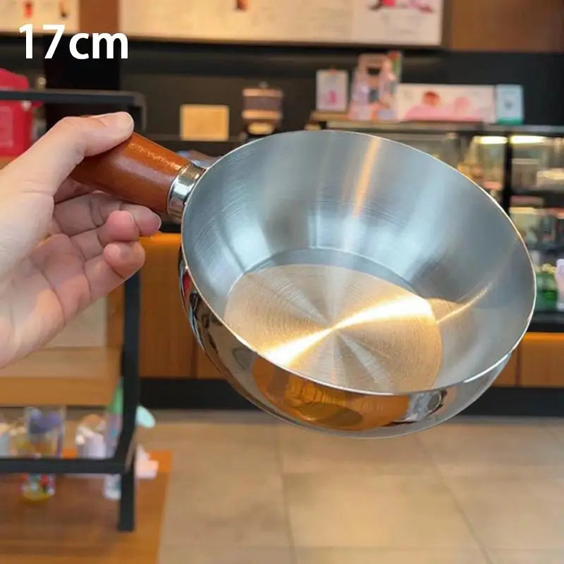 Stainless Steel Cooking Pans Wooden Handle Glass Lid Multi-purpose Qme one size B