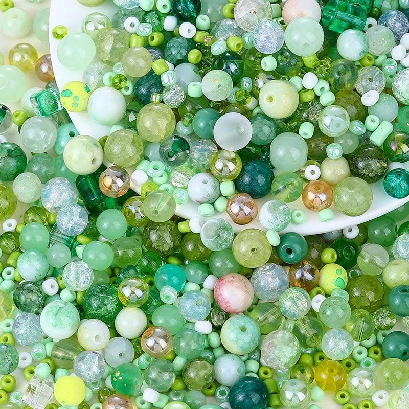 50g Assorted Glass Beads for Jewelry Making 2-10mm Colorful Crystal Beads for Bracelets Earrings Necklaces Crafts Making DIY Art Qme Green
