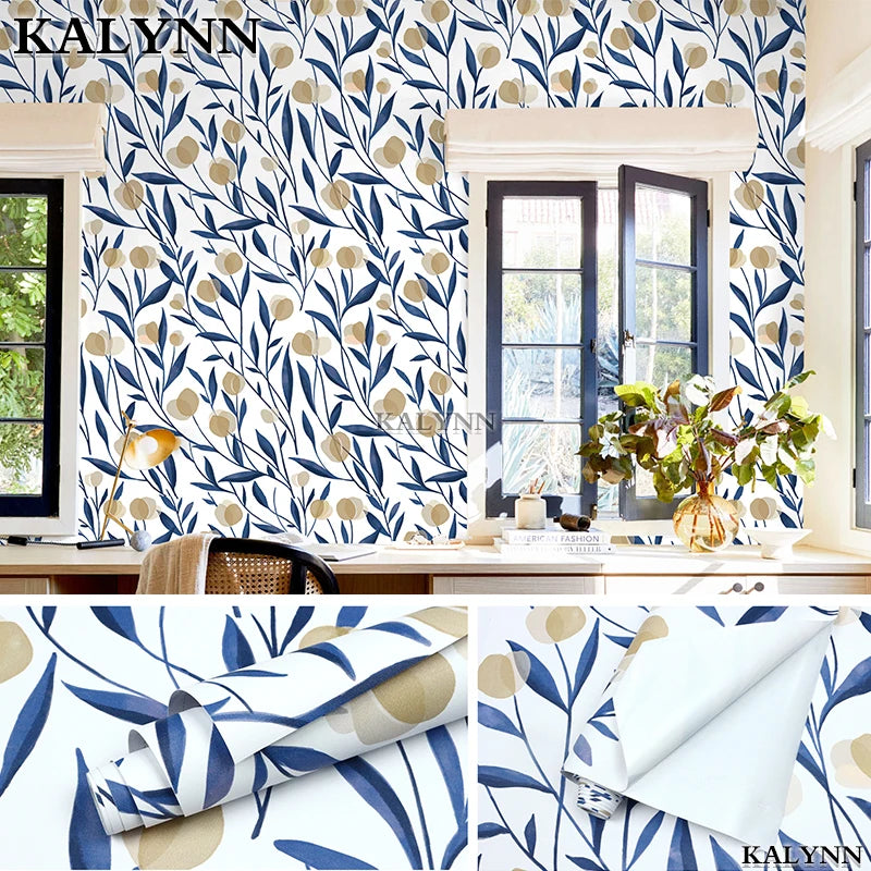 Floral Peel Stick Wallpaper Boho Bathroom White Navy Tan Wall Paper Qme Brown Flower 45cmx1M