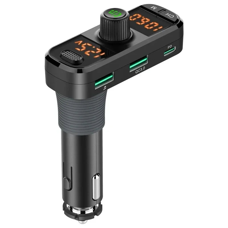Car Mp3 Car Bluetooth Receiver FM Transmitter 7 Color Ambient Light Dual Screen Dual Display PD+QC3.0BC70 Qme Default Title