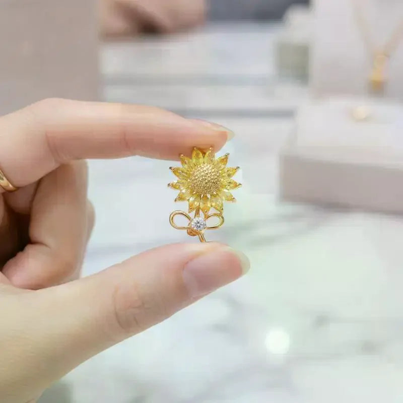 Sunflower Brooch Women's Pastoral Style - Handmade Sunny Fresh Flower Pin for Clothing Qme