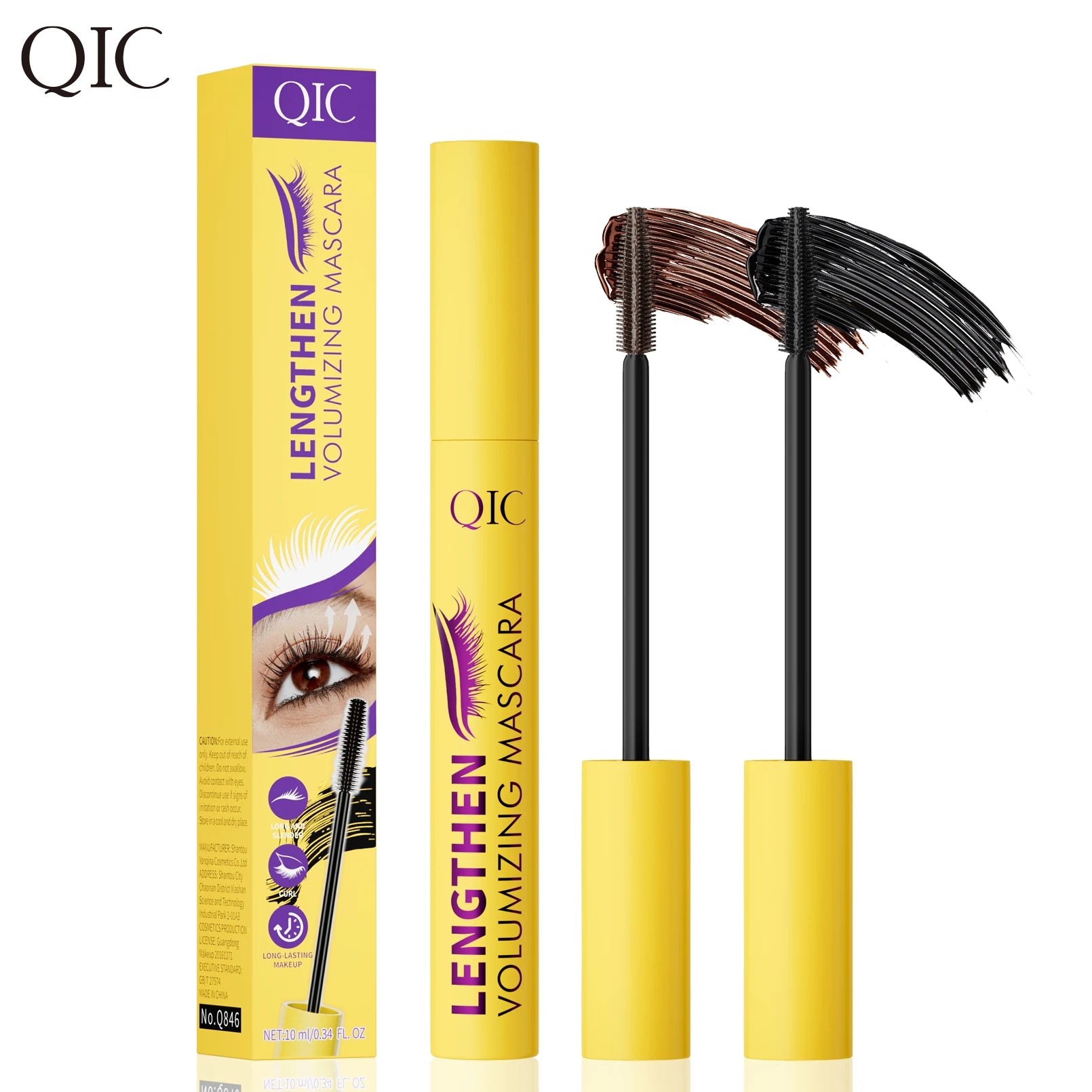 QIC 4D Black Mascara Brown Mascara Thickening, Lengthening, Curling, Waterproof Liquid Fiber Mascara. Qme Q846-1-2