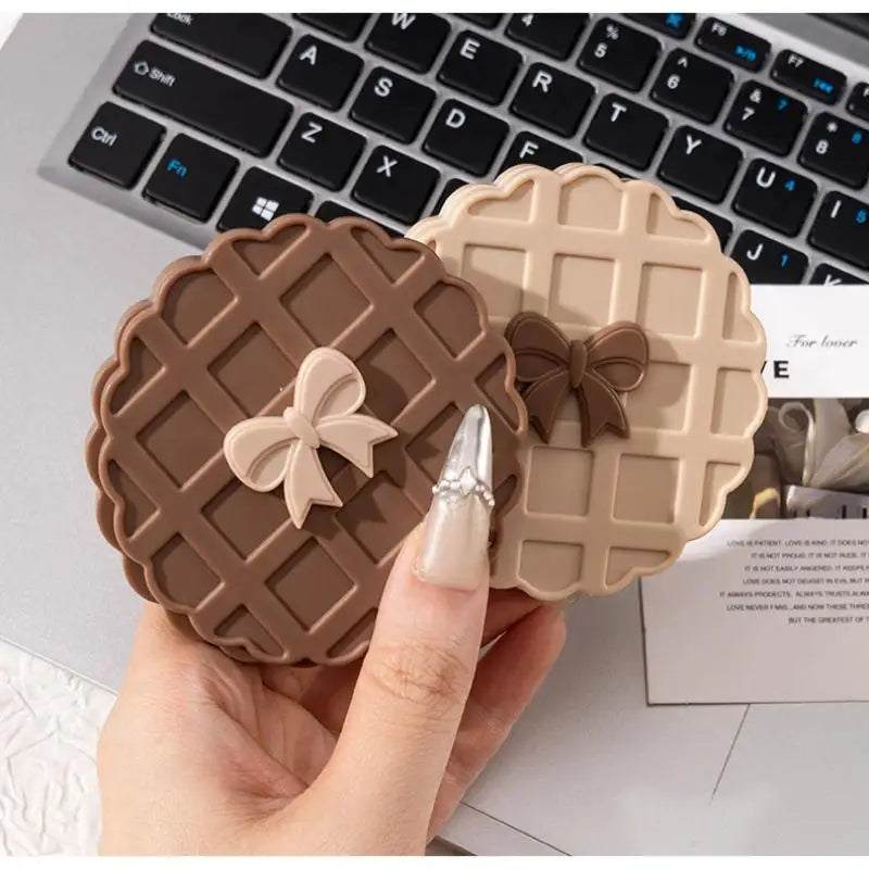 Compact Waffle-texture Double-sided Makeup Mirror Portable Pocket Qme