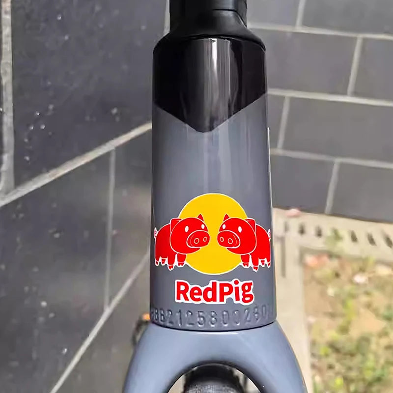 Bike Head Tube Funny Stickers Red Pig Decorative Decals Handlebar Qme