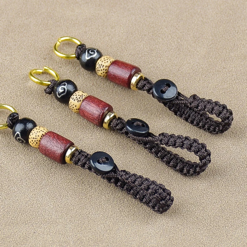 Lanyard Braided Rope Keychain DIY Xiangyun Keyring Sandalwood Pendant Qme