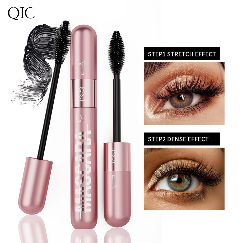 Dual-effect Waterproof Sweatproof 4D Mascara, Thick Lengthening Anti-smudge Dense Long-lasting Curling Eye Makeup Qme