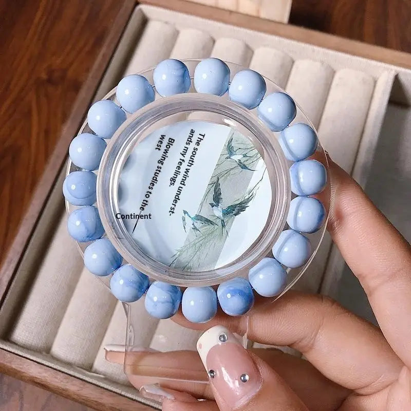 Korean Ins Sweet Ink Wash Ceramics Beaded Bracelet For Women Girls Party Jewelry Gift Elastic Beaded Chain Accessories Qme A1