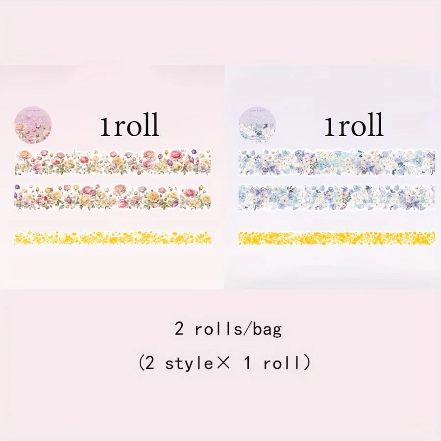 2 Roll 200cm PET Shell Light Tape Spring Fresh Flower Hand Account DIY Greeting Card Cup Photo Frame Notebook Decoration Tape Qme A