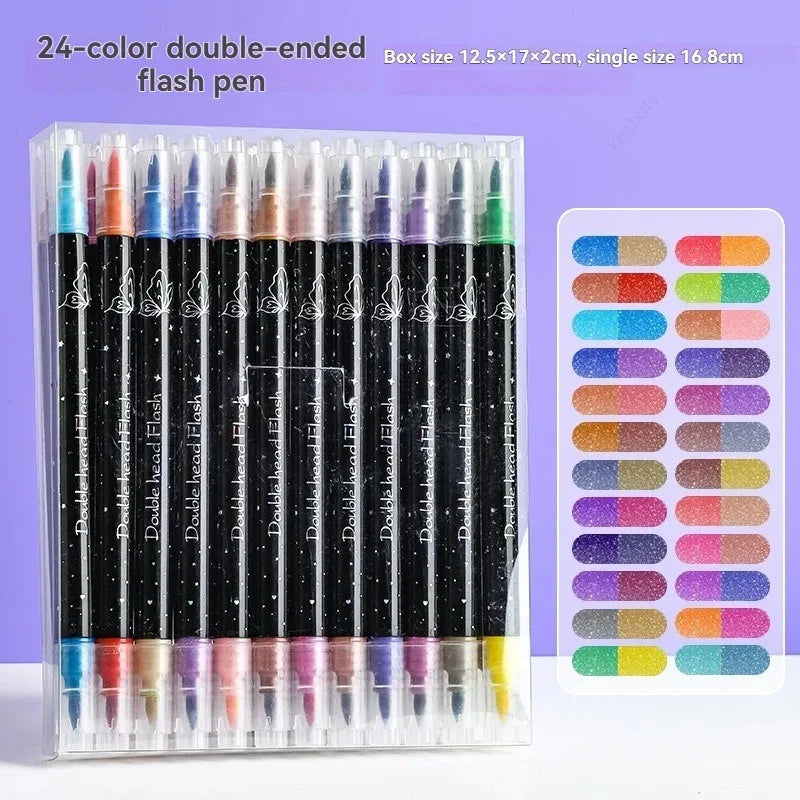 6-24 Pcs Double Tips Glitter Acrylic Markers Paint Pens Sparkly And Shiny for Rock Painting Stone Ceramic Glass Wood Fabric Qme 24 pens 48 colors
