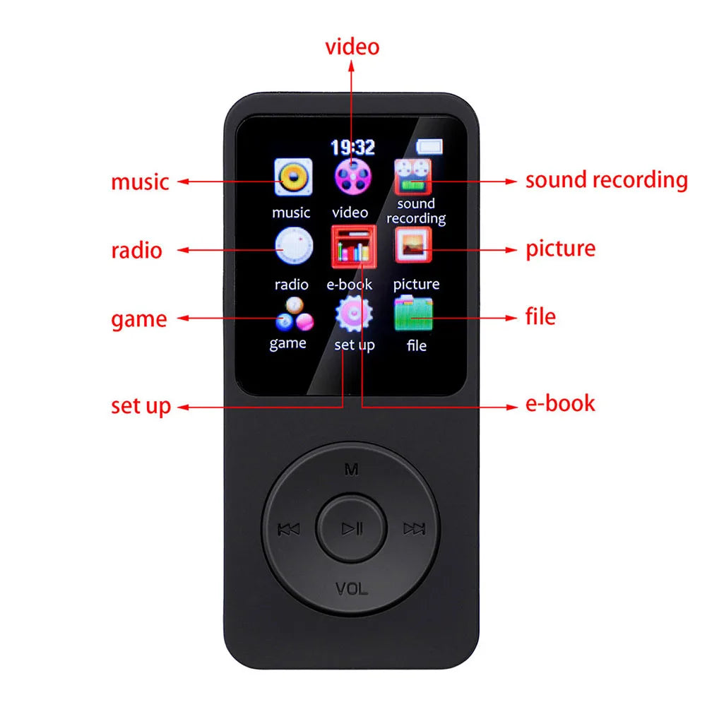 MP3 MP4 Player 1.8in Color Screen Portable HiFi Music Player Sports MP3 Player with E-book/FM Radio/Recording Qme