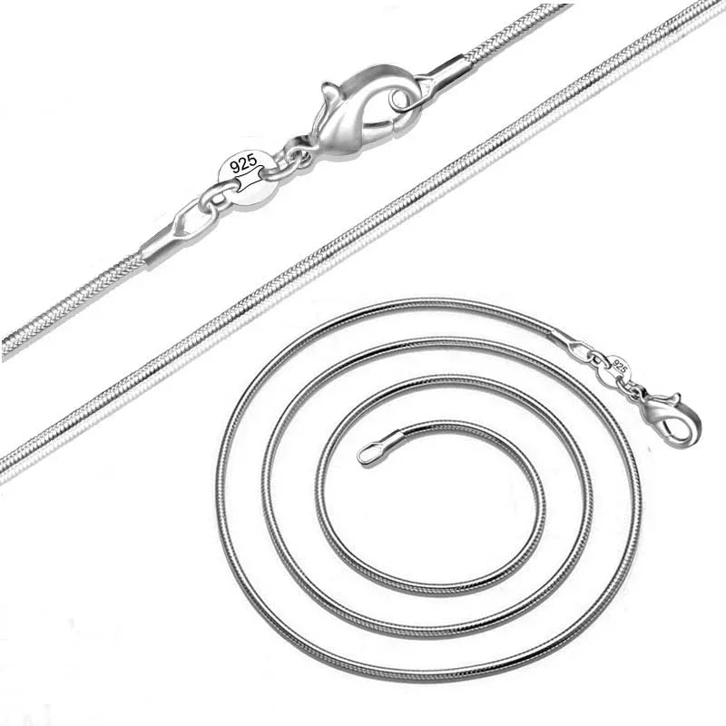 1-5PCS Fine 925 sterling silver necklace women, silver fashion jewelry Snake Chain 1mm Necklace 16 18 20 22 24" Qme