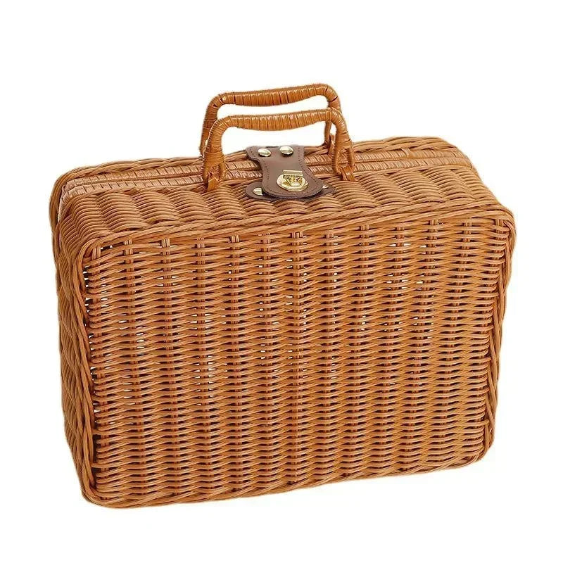 Rattan-like Finishing Box Woven Rattan Basket Retro Storage Qme Brown