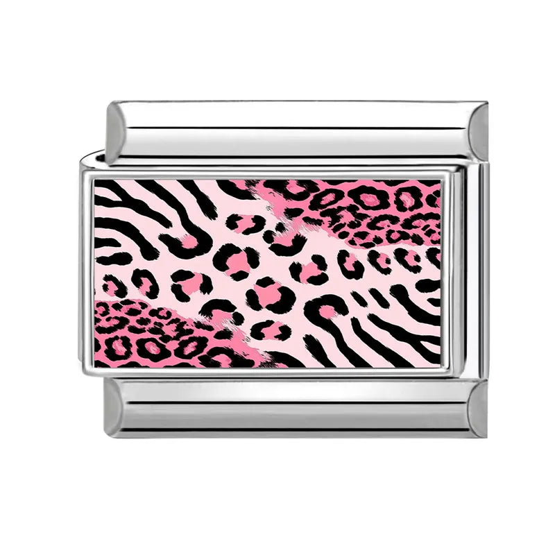 Fashion Pink Y2K Leopard Print Love Heart Butterfly Italian Charm