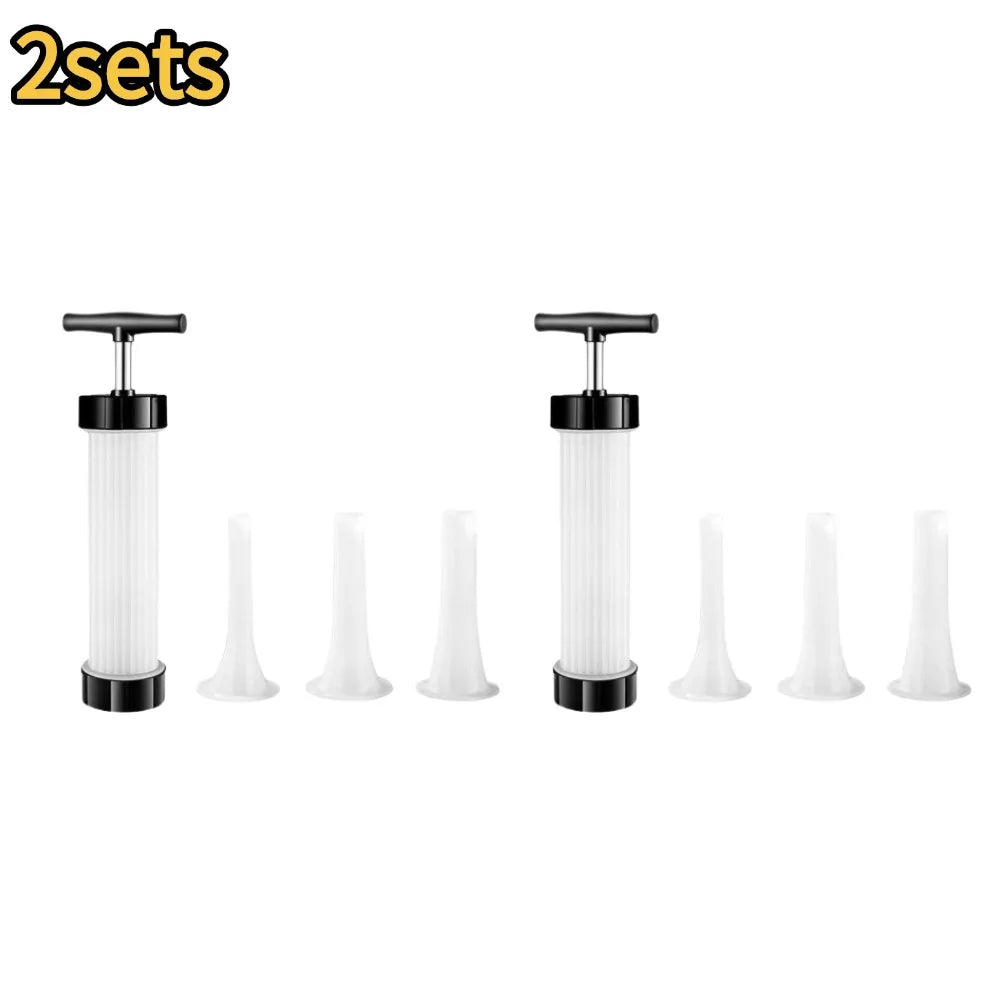Manual Sausage Maker with 3 Stuffing Nozzles - Handheld Sausage Filler, Home Kitchen Sausage Stuffer Tool for Homemade Sausages Qme 2sets