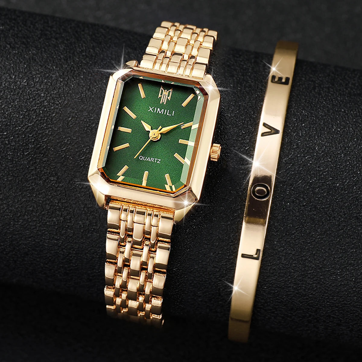 2 Pcs Fashion Women's Watch Bracelet Set Luxury Gold Steel Band Ladies Watches Quartz Watch Mujer Girls Watch Gift Qme