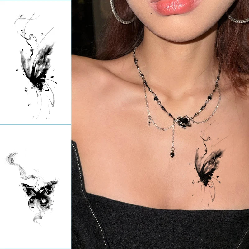 Ink Wash Butterfly Temporary Tattoo Stickers Watercolor Fake Tattoos Qme