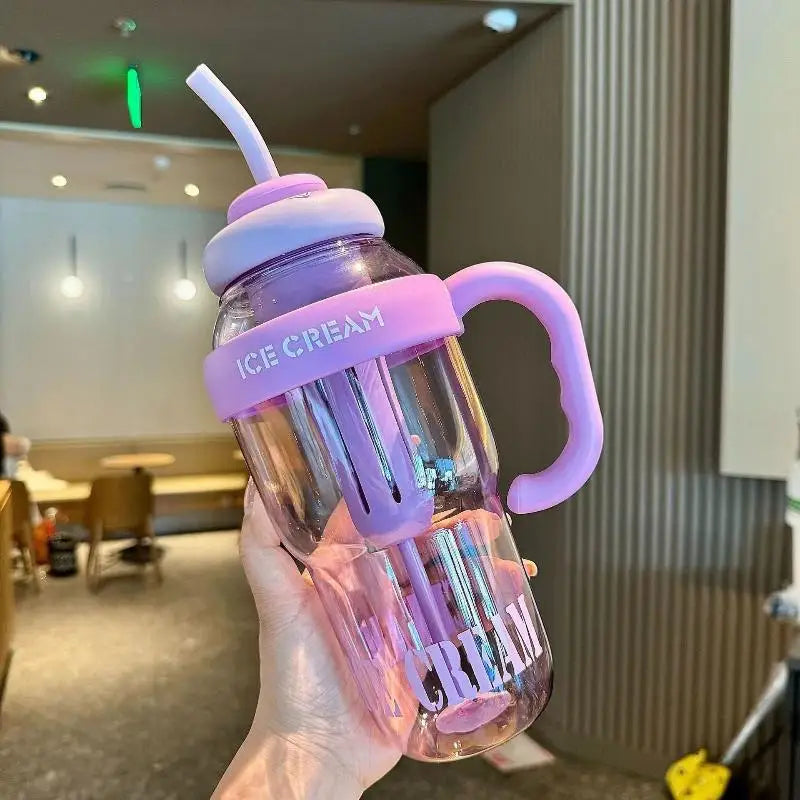 Cute Portable Children's Plastic Cup Leakproof Straw Sports Water Qme A5 1300ml