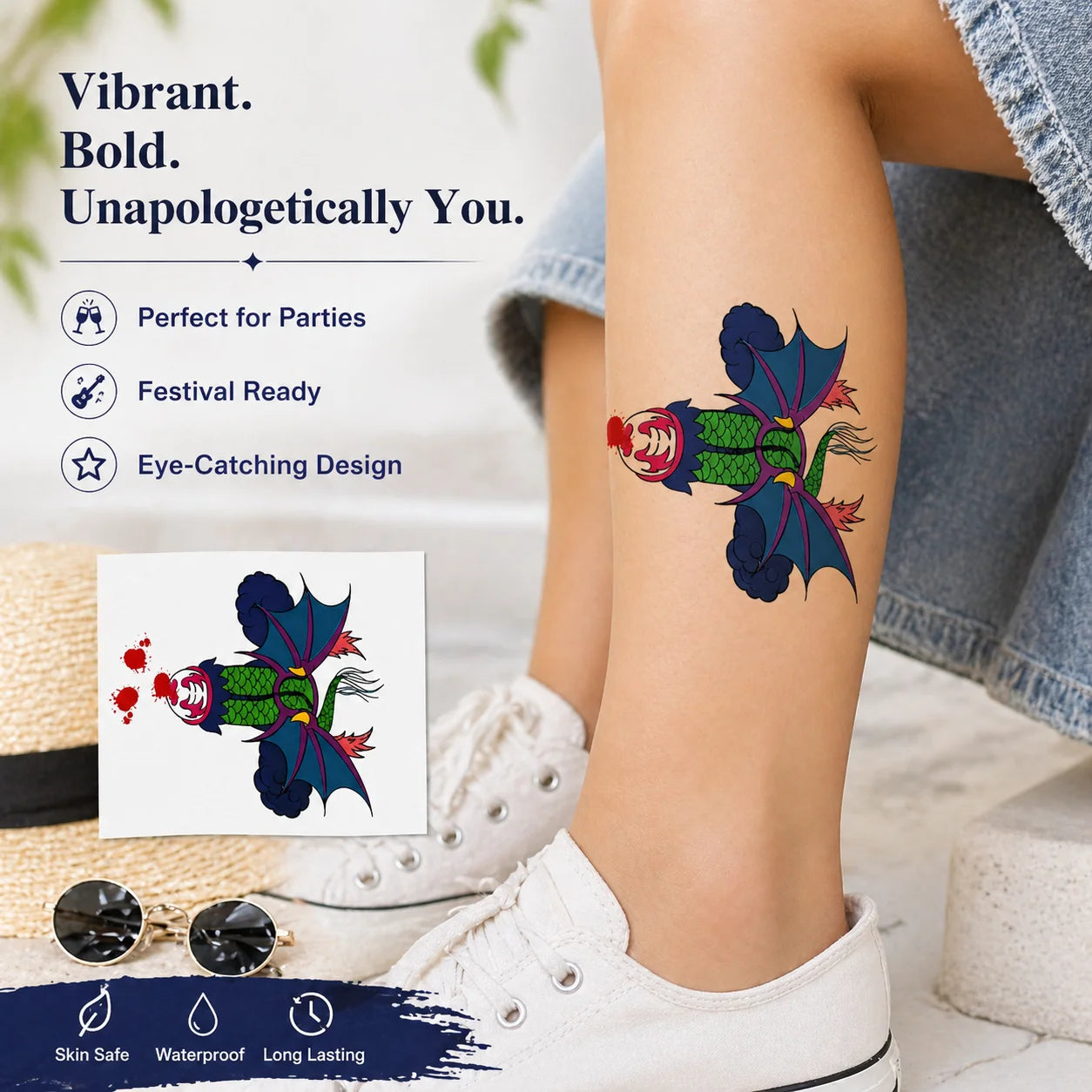 1 pc Temporary Tattoo Sticker, Colorful Fantasy Dragon Fish Body Art, Waterproof Party Festival Tattoo for Women Men Qme