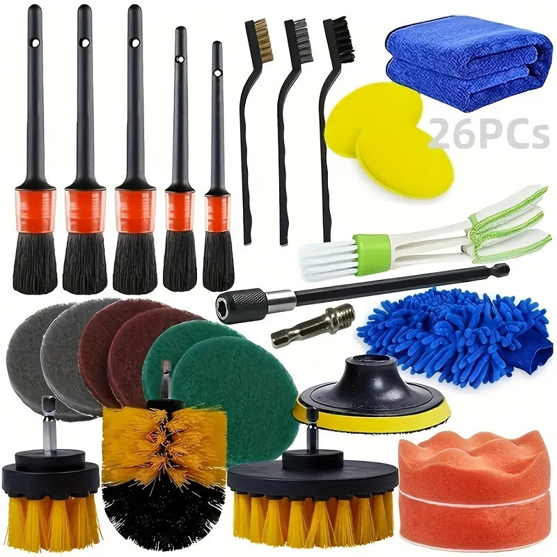 Car interior cleaning brush set, car interior cleaning tool kit, car drilling brush / wheel hub brush / ventilation port brush Qme 26pcs