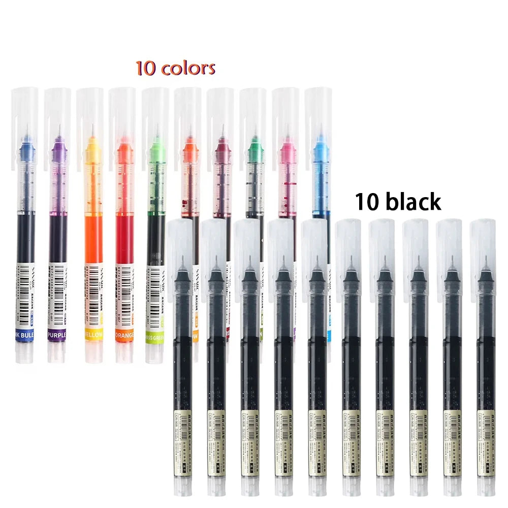 20/30 Pcs Colors Direct Liquid Ink Rollerball Pen Neutral Pen Quick-Drying High-Capacity Needle-Tube Pen Use Back To School Qme 10 black 10 colors