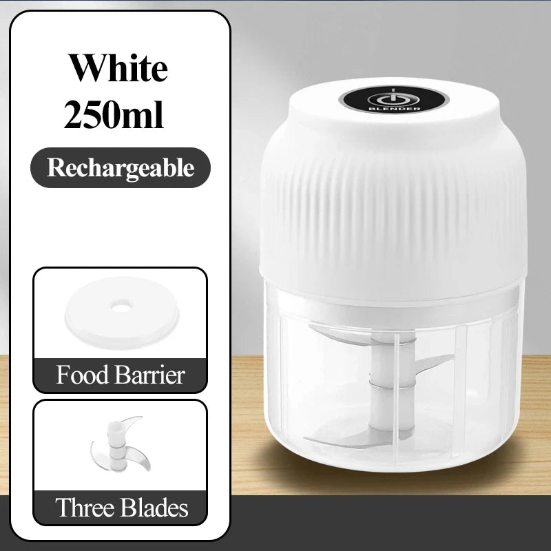 Mini Electric Vegetable Chopper- Rechargeable USB Garlic Crusher Food Qme WHITE