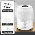 Mini Electric Vegetable Chopper- Rechargeable USB Garlic Crusher Food Qme WHITE