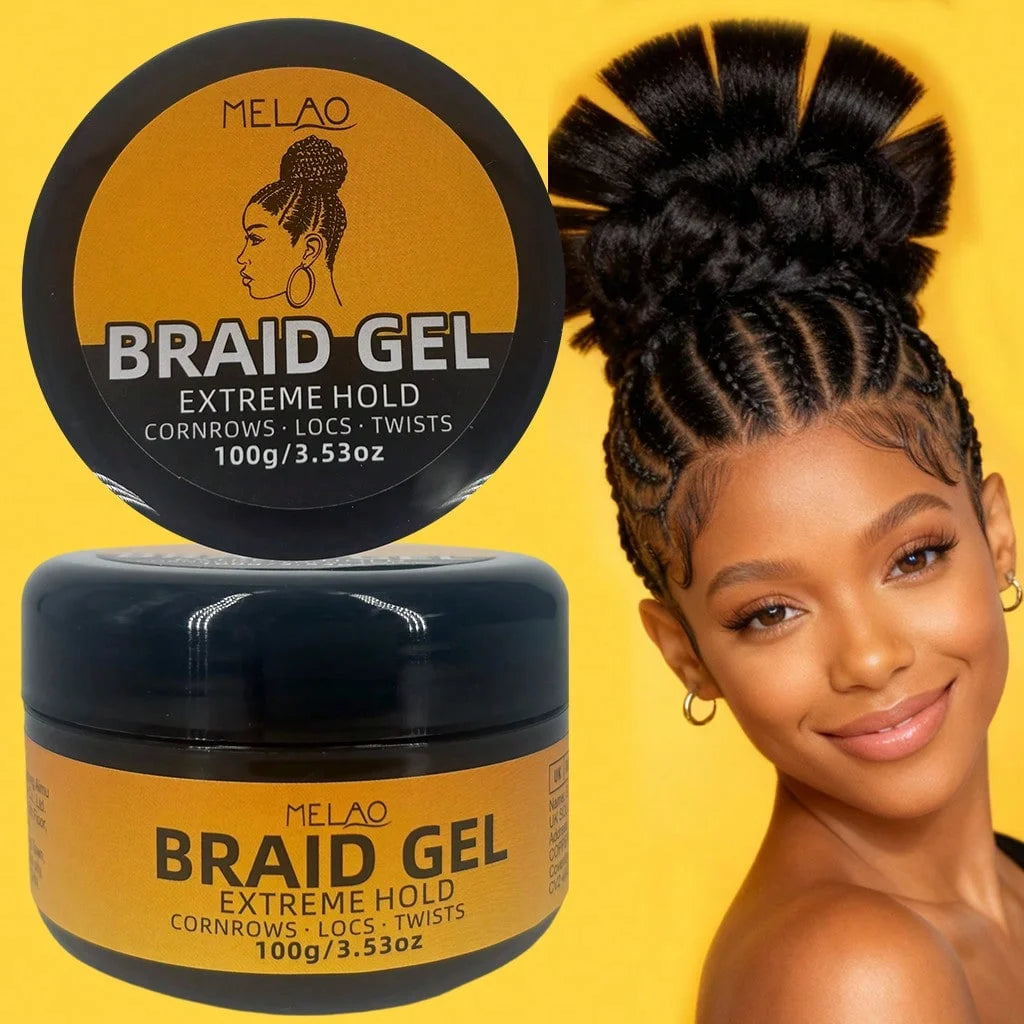 MELAO BRAID GEL, Extreme Hold Styling Gel, for Cornrows, Locs, Twists, Dreadlocks & Braided Hairstyles, Long Lasting Strong Hold Qme
