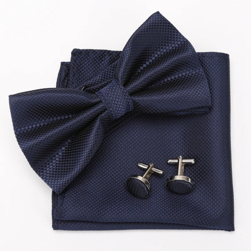 Men Bowtie Plaids Classic Fashion Wedding Party Formal Cufflinks Bow