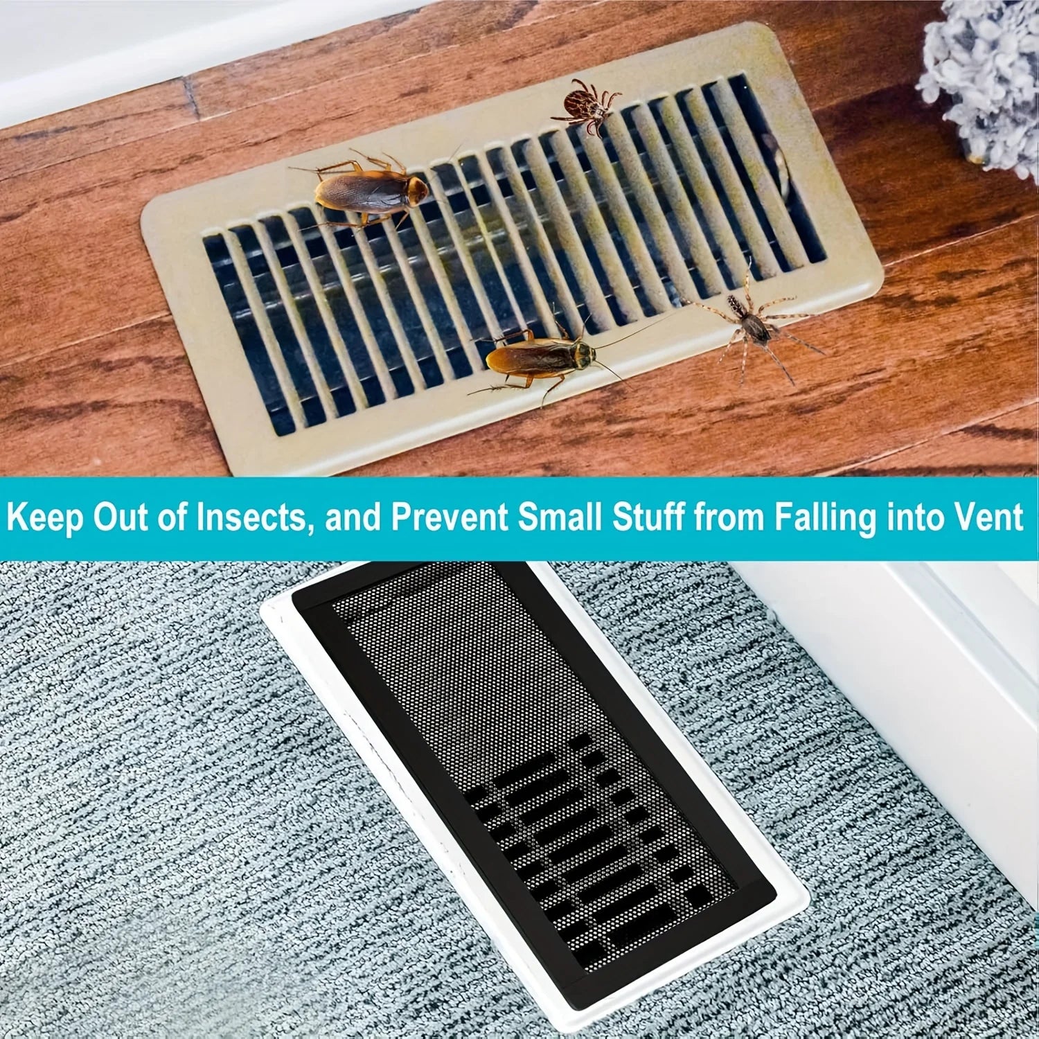 4-Piece Household Magnetic Vent Cover - 4x10 PVC Mesh, Dust and Clutter Resistant, Pest Control, for Ceiling and Floor Vents Qme