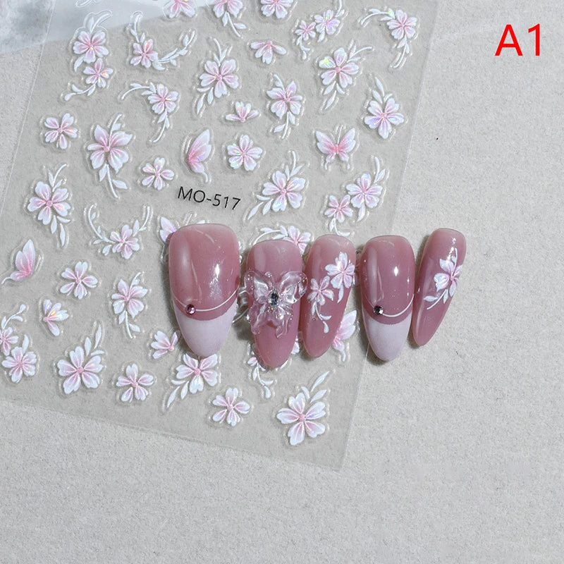 Nail Adhesive Charm Art Accessories Laser Flower Sticker Decoration Qme A1