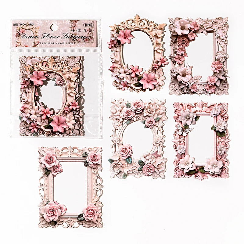 TIANZI 10 pcs Relief Retro Frame hollow-out Flowers Picture Frame Gorgeous Relief Hand Tent DIY Decorative Collage Material Qme D