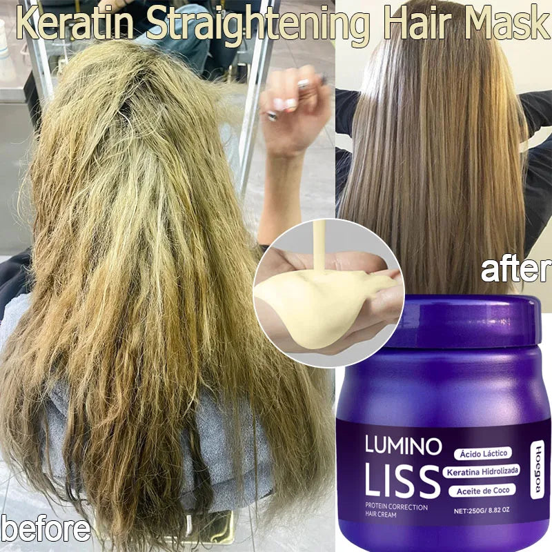 250g Keratin Straightening Hair Mask Restore Hair Soften Gloss Straightener Deep Repair Conditioner For Dry Damaged Frizzy Hair Qme