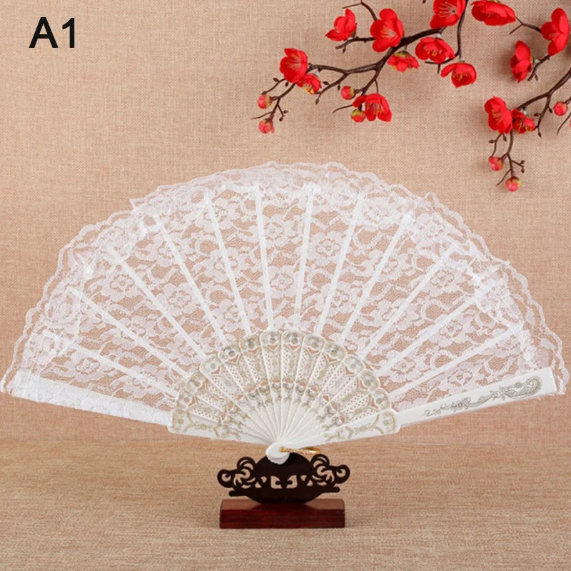 Japanese Pattern Art Craft Decor Vintage Lace Folding Fan Chinese Qme A1