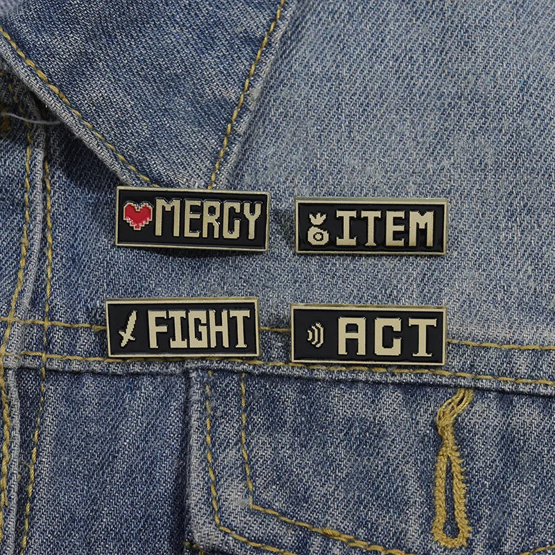Red Heart Mercy Badge Enamel Pins Undertale Game ACT ITEM Brooches Metal Lapel Badge Funny Jewelry Gift for Friend Wholesale Qme