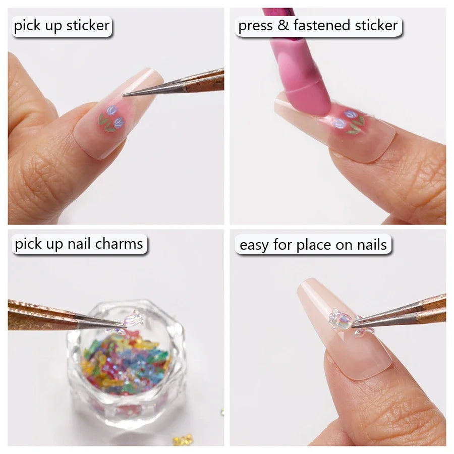 Double Ended Silicone Nail Art Tweezers Pressing Head Stickers Qme